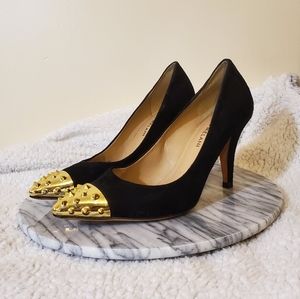 Antonio Melani Black/Gold Suede Spike Heels